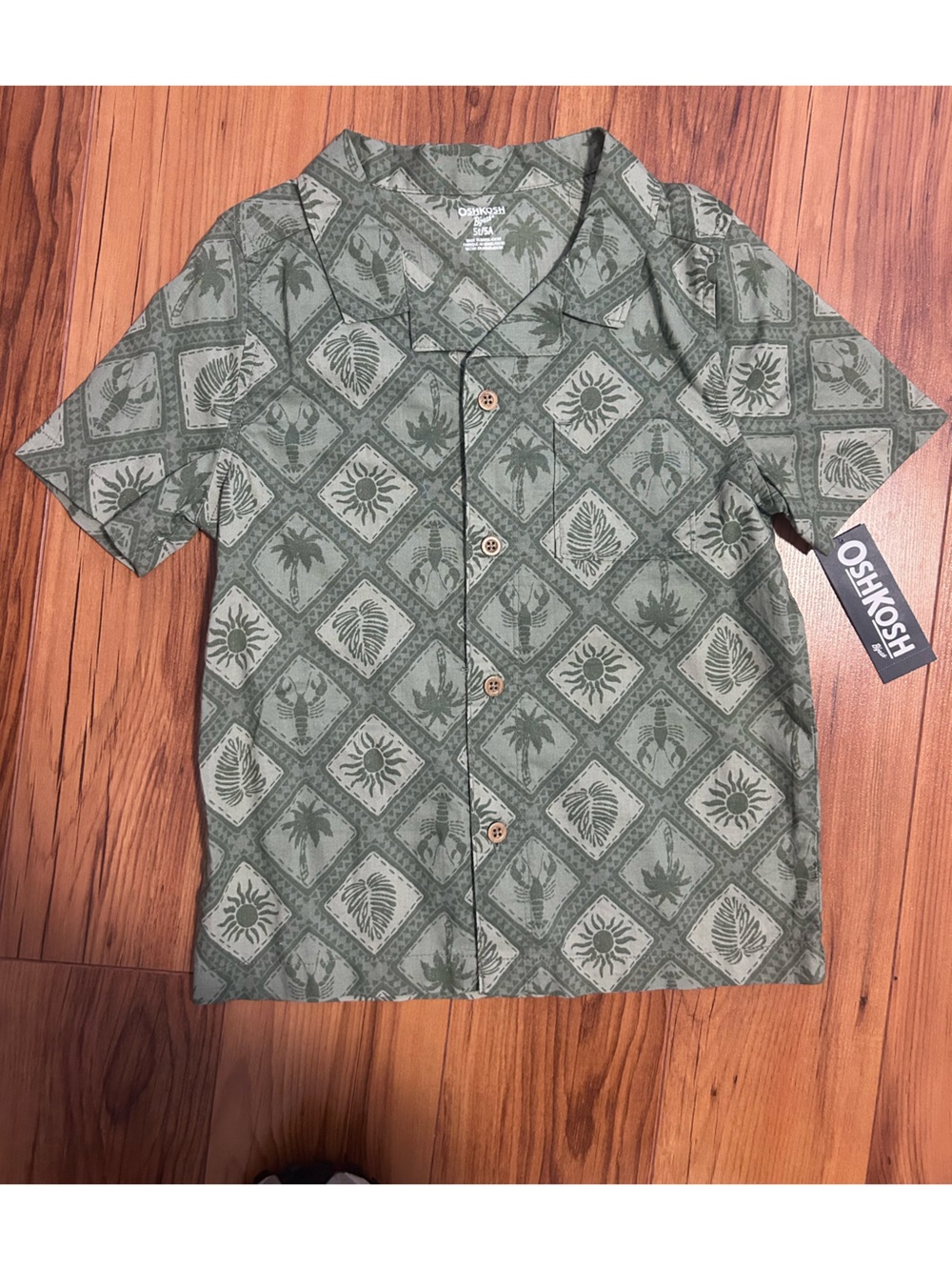 OshKosh B'gosh Olive Green Tropical Print Shirt